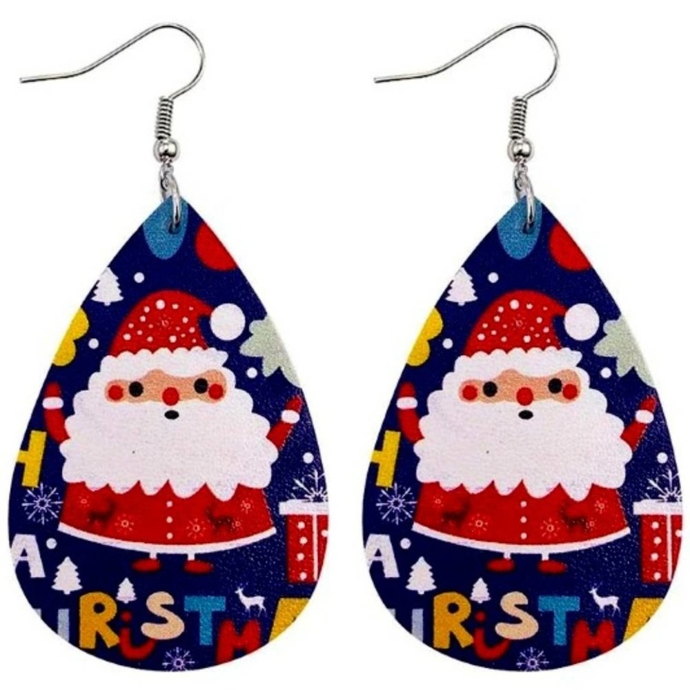 Santa Christmas Vegan Leather Teardrop Earrings